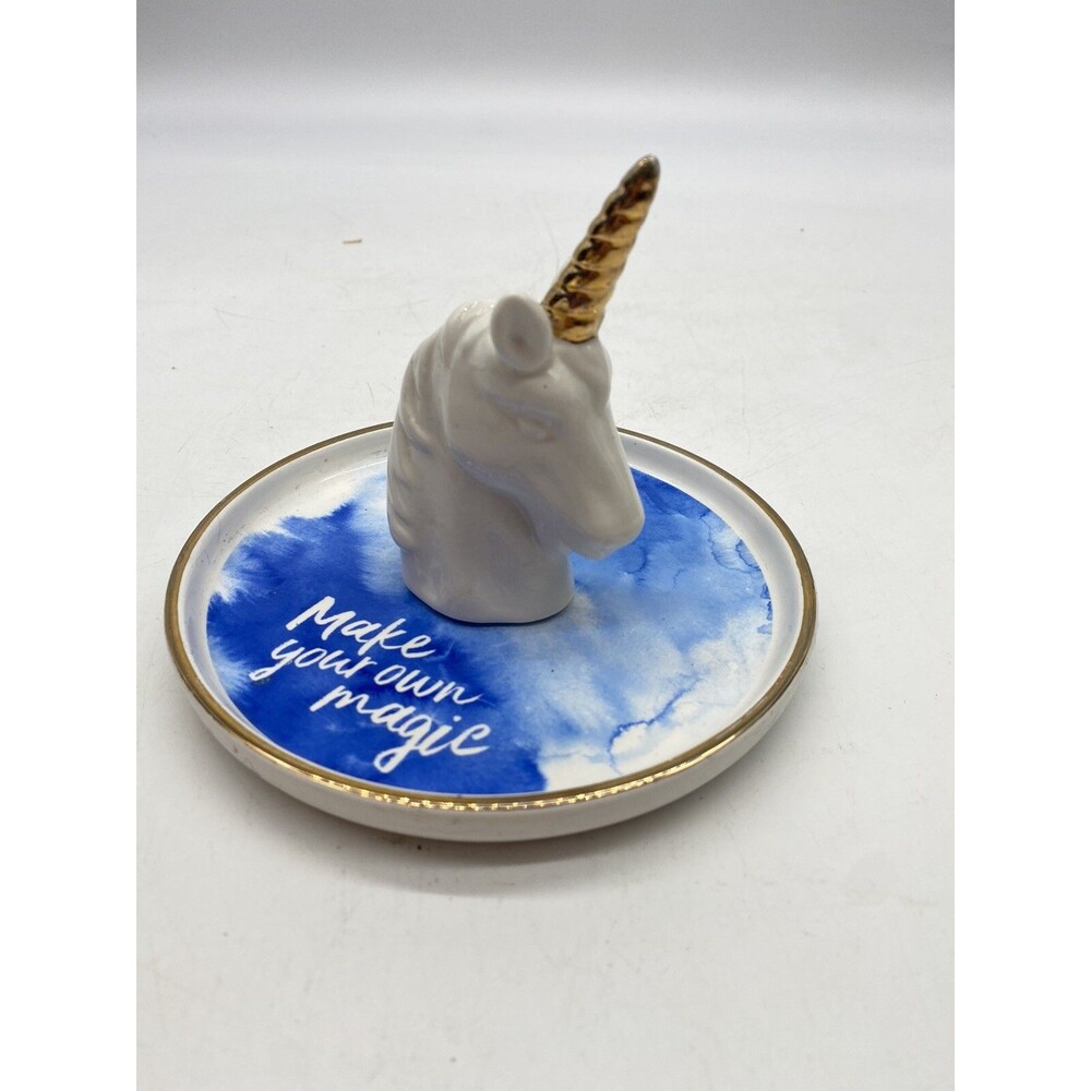 Unicorn Ring Holder Jewelry Trinket Dish Bowl Blue and White Make Your Own Magic